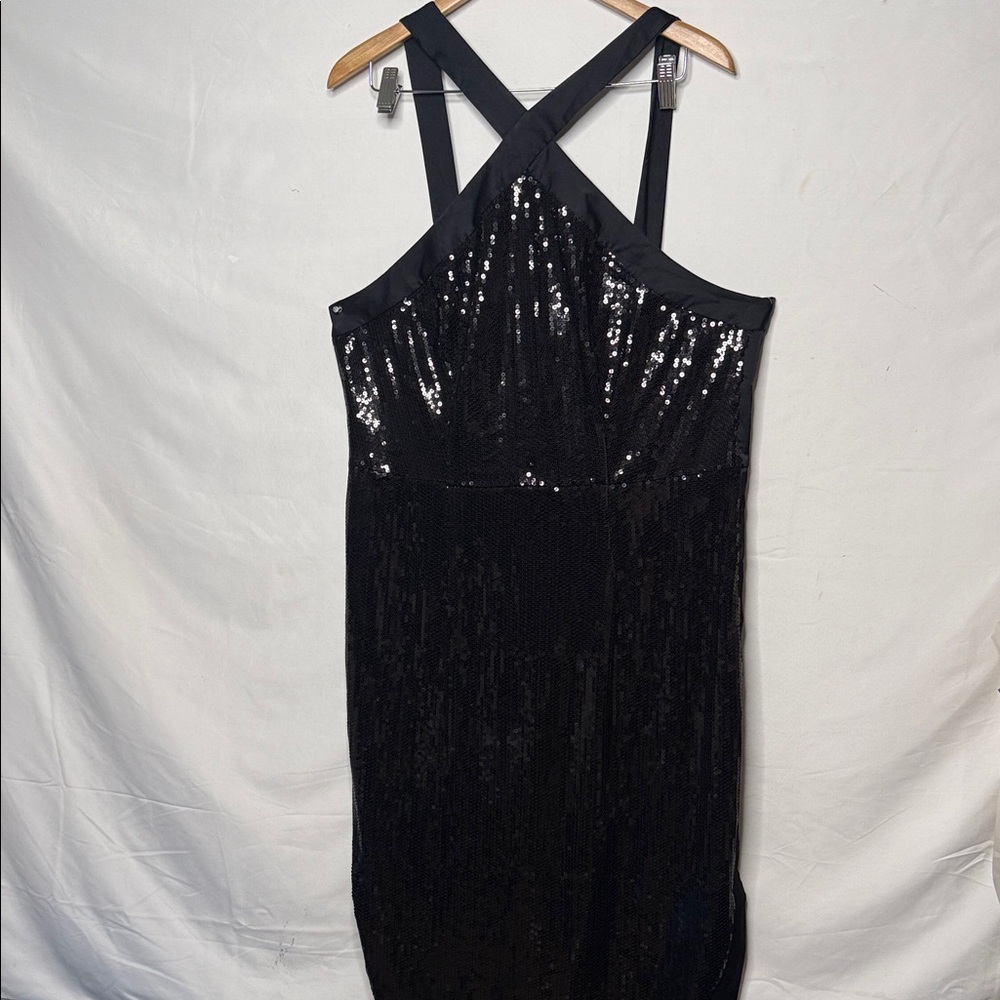 NWOT Prabal Gurung Collab black cross chest bow back sequin cocktail gown 18W - Picture 3 of 13